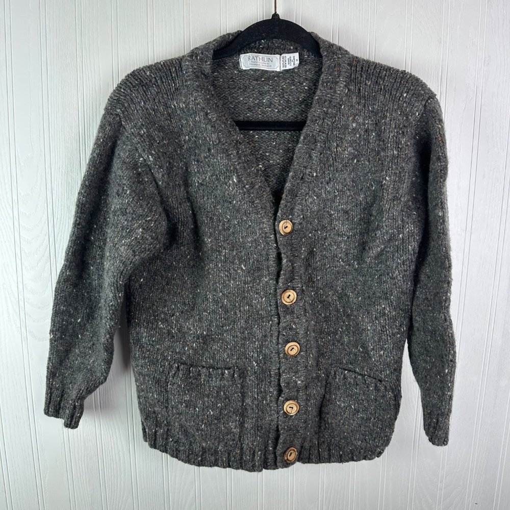 Rathlin Hand Loomed in Ireland size‎ medium Gray Cardigan